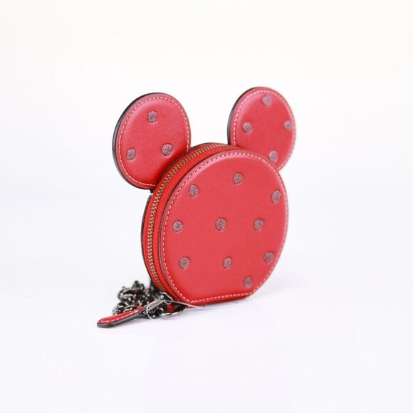NEW Coach Mickey Mouse EAR Coin Case Wallet Red - Picture 1 of 7